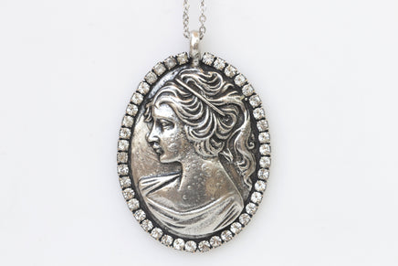 SILVER CAMEO NECKLACE, Big Cameo Necklace, Cameo Pendant, Antique Style, Rebeka Cameo Necklace, Statement Gift, vintage Cameo Necklace