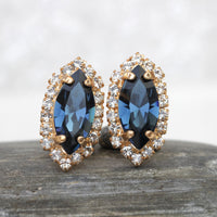 NAVY BLUE EARRINGS, Rebeka Earrings, Marquise Stud Earrings, Dark Blue Minimalist Bridal Earrings, Blue Navy Earrings, Bridal Shower Gift