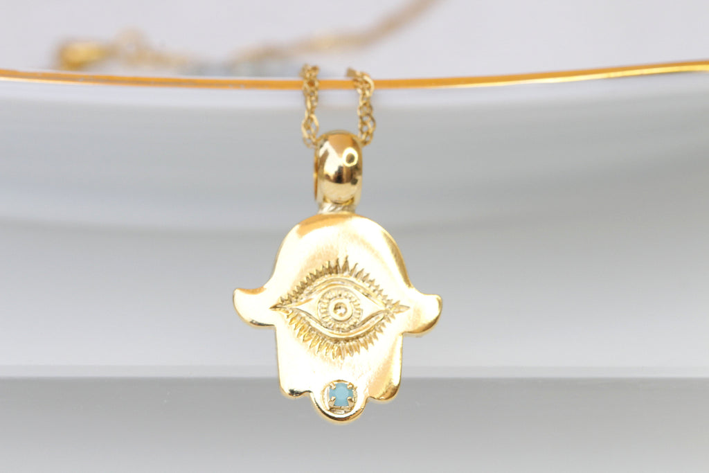 14K Gold Evil Eye Hamsa Necklace, Hand of Fatima, Real Gold, Blue Evil Eye,  Good Luck, Minimalist Jewelry, Gift for Her, Birthday Gift - Etsy Israel