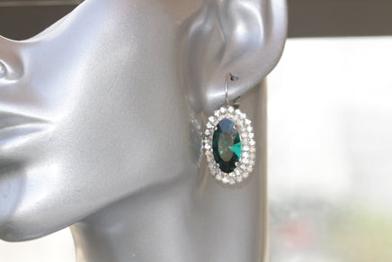 EMERALD DROP EARRINGS, Emerald Bridal Earrings, Large Opal Dark Green Earrings, Classic Earrings,Wedding Rebeka Impressing Woman Jewelry