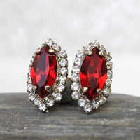 Red  BRIDESMAID Earrings, Red Ruby Earrings. Rebeka Stud Earrings, Minimalist Earrings, Rhinestone Earrings, Bridal Shower Gift Idea,Xmas