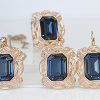 NAVY STATEMENT RING, Blue Navy Ring, Rebeka Ring,  Antique Style Ring, Blue Stone Big Ring, Filigree Ring,Emerald Cut Ring, Chunky Ring
