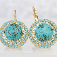 Turquoise earrings, Gemstones jewelry, Real Turquoise earrings gold, Bridal blue earrings, Genuine turquoise earrings, Christmas Woman Gift
