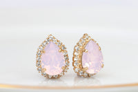 Pink Opal Earrings, Powder Pink Studs, Light Pink Rebeka Crystal Earrings, Pale Pink Clip On Earrings, Bridal Earrings, Bridesmaid Gift