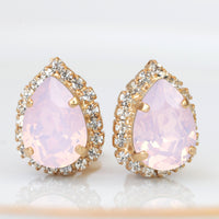Pink Opal Earrings, Powder Pink Studs, Light Pink Rebeka Crystal Earrings, Pale Pink Clip On Earrings, Bridal Earrings, Bridesmaid Gift