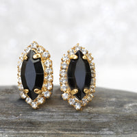 BLACK SMALL EARRINGS, Rebeka Jet Earrings, Simple Earrings, Anniversary Gift, Classic Jewelry For Women, Minimalist Evening Earrings Gift