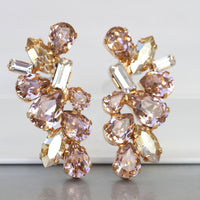 BLUSH EARRINGS, Vintage Rose Crystal earrings, Champagne Wedding jewelry, Rose Gold Cluster Studs, Bridal Earring, Rebeka Morganite Pink