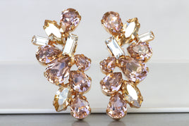 BLUSH EARRINGS, Vintage Rose Crystal earrings, Champagne Wedding jewelry, Rose Gold Cluster Studs, Bridal Earring, Rebeka Morganite Pink