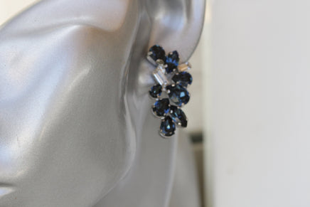 NAVY BLUE EARRINGS, Dark Blue Crystal earrings, Blue Navy Wedding Earrings, Blue Montana Cluster Studs,Bridal Earring,Rebeka Dainty Studs