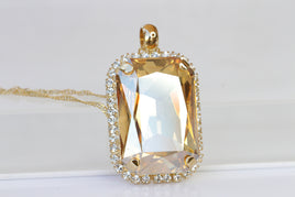 CHAMPAGNE Rebeka NECKLACE,  Bridal Necklace, Rectangle Pendant, Gold Champagne Large Necklace, Geometric Rose Gold Necklace,Jewelry Set