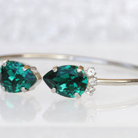 EMERALD BRACELET, Dark Green Necklace Earrings Bracelet Set, Wedding Rebeka Emerald Bridal Gift Jewelry Set,Bridesmaid Open Cuff Bracelet