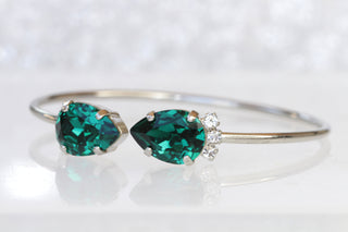 EMERALD BRACELET, Dark Green Necklace Earrings Bracelet Set, Wedding Rebeka Emerald Bridal Gift Jewelry Set,Bridesmaid Open Cuff Bracelet