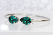 EMERALD BRACELET, Dark Green Necklace Earrings Bracelet Set, Wedding Rebeka Emerald Bridal Gift Jewelry Set,Bridesmaid Open Cuff Bracelet