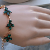 EMERALD BRACELET, Bridal Emerald Bracelet, Dark Green Bracelet, Rebeka Bracelet, Leaf Bracelet, Wedding Emerald Jewelry, Emerald Bangle