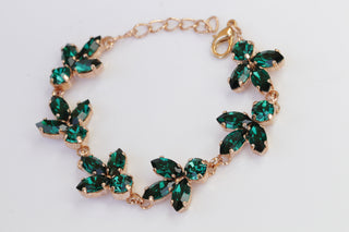 EMERALD BRACELET, Bridal Emerald Bracelet, Dark Green Bracelet, Rebeka Bracelet, Leaf Bracelet, Wedding Emerald Jewelry, Emerald Bangle