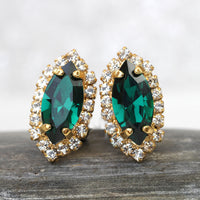 GREEN EMERALD EARRINGS, Rebeka Earrings, Stud Earrings, Minimalist Bridesmaid Gift, Bridal Wedding Classic Jewelry, Women Crystal Earring