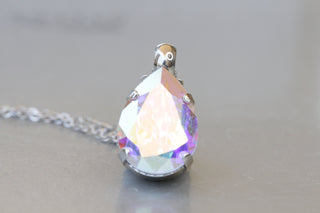 Bridal CRYSTAL Ab NECKLACE, Bridesmaid initial necklace Gift, Rainbow Necklace, Rebeka Necklace, Dainty Wedding Jewelry,Teardrop Necklace