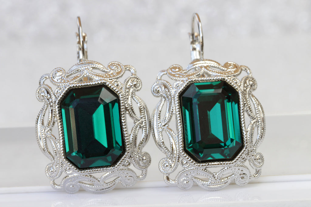 Buy Emerald Earrings, Dark Green Earrings, Green Earrings, Statement  Earrings, Leverback Earrings, Boho Earrings, Crystal Earrings, Gift for Her  Online in India - Etsy