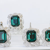 EMERALD STATEMENT NECKLACE, Dark Green Filigree Necklace, Rebeka Necklace,Antique Looking, Formal Emerald Jewelry, Emerald Silver Wedding