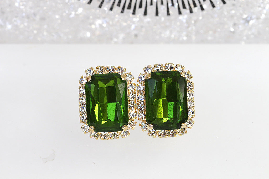 OLIVE GREEN EARRINGS, Rebeka Earrings, Boho Stud Earrings, Emerald Earrings, Bridal Earrings, Green Gold Earrings, Geometric Jewelry Gift
