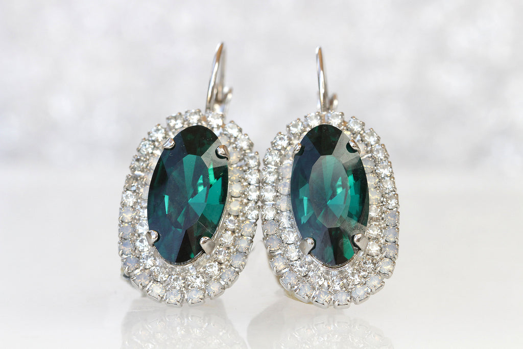 EMERALD DROP EARRINGS, Emerald Bridal Earrings, Large Opal Dark Green Earrings, Classic Earrings,Wedding Rebeka Impressing Woman Jewelry