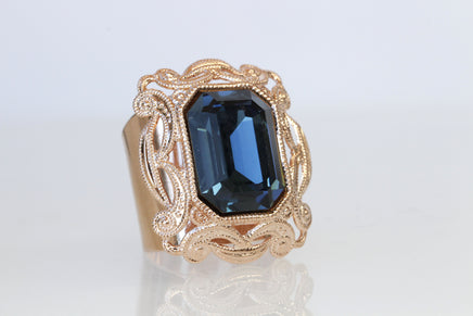 NAVY STATEMENT RING, Blue Navy Ring, Rebeka Ring,  Antique Style Ring, Blue Stone Big Ring, Filigree Ring,Emerald Cut Ring, Chunky Ring