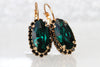 EMERALD BLACK EARRINGS, Emerald Bridal Earrings, Large Dark Green Earrings, Classic Earrings,Wedding Rebeka Statement Woman Evening, Gift