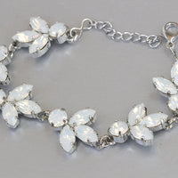 WHITE OPAL BRACELET, Silver Moonlight Wedding Bracelet, Opal Bride Bracelet, White Rebeka Bracelet, Bride Leaves Bracelet, Milky Jewelry