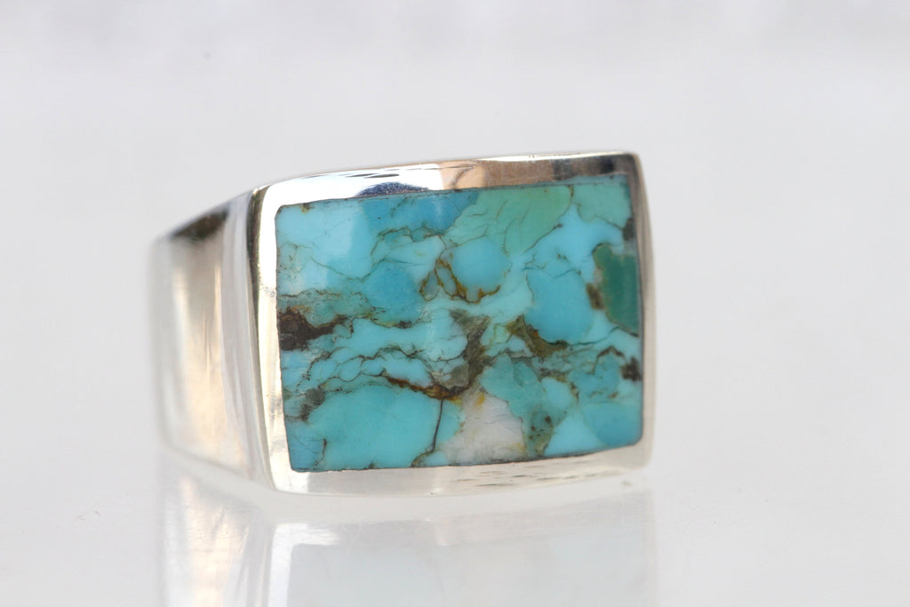 UNB Womens Turquoise Ring Adjustable Square shape 1 x 1 inch Metal Diamond  cut | eBay