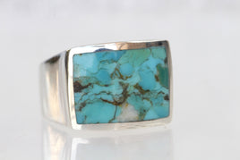 Turquoise Silver Ring, Boho Silver Ring, Natural Signet Turquoise Ring, Ring For Women, Men&#39;s Rings,Indian Sterling Rings,Semi Precious Ring