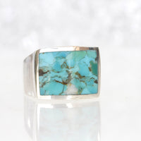 Turquoise Silver Ring, Boho Silver Ring, Natural Signet Turquoise Ring, Ring For Women, Men&#39;s Rings,Indian Sterling Rings,Semi Precious Ring