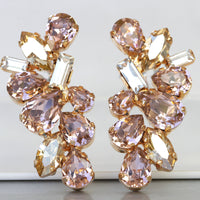 BLUSH EARRINGS, Vintage Rose Crystal earrings, Champagne Wedding jewelry, Rose Gold Cluster Studs, Bridal Earring, Rebeka Morganite Pink