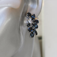 NAVY BLUE EARRINGS, Dark Blue Crystal earrings, Blue Navy Wedding Earrings, Blue Montana Cluster Studs,Bridal Earring,Rebeka Dainty Studs