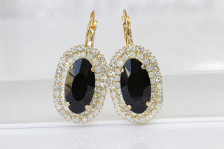 BLACK DROP EARRINGS, Black Bridal Earrings, Large Dangle Evening Earrings, Classic Black Earrings,Wedding Rebeka Impressing Woman Jewelry