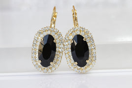 BLACK DROP EARRINGS, Black Bridal Earrings, Large Dangle Evening Earrings, Classic Black Earrings,Wedding Rebeka Impressing Woman Jewelry