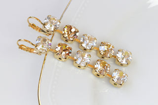 Rose Gold BRIDAL EARRINGS, Champagne Wedding Earrings, Rebeka Crystals Earrings, Gold Drop Long Earrings, Chandelier Statement Bridesmaid