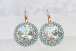 AQUAMARINE earrings, Turquoise Rebeka jewelry, Blue Turquoise earrings Rose gold, Bridal Ice blue earrings, Light Blue Dangle Earrings