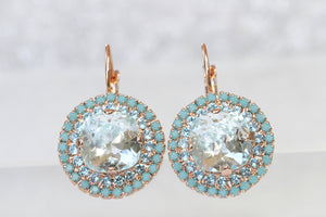 AQUAMARINE earrings, Turquoise Rebeka jewelry, Blue Turquoise earrings Rose gold, Bridal Ice blue earrings, Light Blue Dangle Earrings