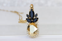 BLACK GOLD NECKLACE, Rebeka Crystal Necklace, Bridal Pendant Necklace, Evening Gold And Black,Jewelry Set, Pineapple Necklace,Unique Gift