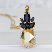 BLACK GOLD NECKLACE, Rebeka Crystal Necklace, Bridal Pendant Necklace, Evening Gold And Black,Jewelry Set, Pineapple Necklace,Unique Gift