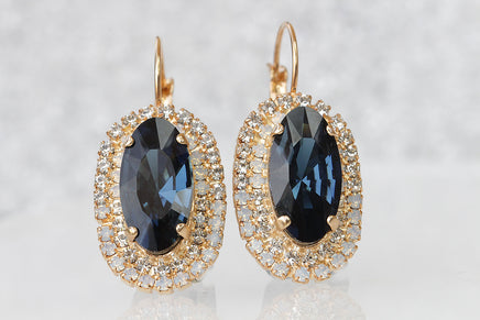 NAVY DROP EARRINGS, Navy Blue Bridal Earrings, Large Opal Dark Blue Earrings, Blue Topaz Earrings,Wedding Rebeka , Mother Of The Bride