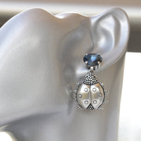 Navy Blue Dangle Earrings, Silver LADYBUG EARRINGS, Beatles Earrings, Animal Earrings, Teenagers Gift, Dark Blue, Cute Rebeka Jewelry