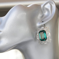 EMERALD STATEMENT RING, Dark Green Filigree Ring, Rebeka Earrings,Antique Style Big Ring, Formal Jewelry, Emerald Cut Cocktail Woman Ring