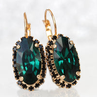 EMERALD BLACK EARRINGS, Emerald Bridal Earrings, Large Dark Green Earrings, Classic Earrings,Wedding Rebeka Statement Woman Evening, Gift