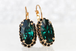 EMERALD BLACK EARRINGS, Emerald Bridal Earrings, Large Dark Green Earrings, Classic Earrings,Wedding Rebeka Statement Woman Evening, Gift