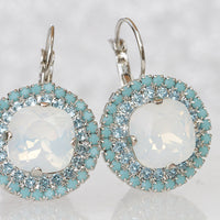 OPAL AND TURQUOISE earrings, Turquoise Rebeka Earrings, White Opal earrings Silver, Bridal White Milk Earrings, Sister Drop Earrings Gift