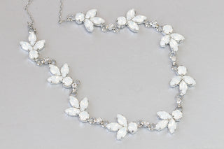 WHITE OPAL NECKLACE, Silver Moonlight Wedding Opal Bride Necklace, White Rebeka Necklace, Bride Leaves Necklace, Milky Statement Jewelry