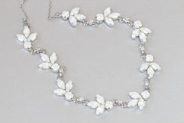 WHITE OPAL NECKLACE, Silver Moonlight Wedding Opal Bride Necklace, White Rebeka Necklace, Bride Leaves Necklace, Milky Statement Jewelry