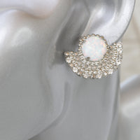 OPAL BRIDAL EARRINGS, White Silver Wedding Earrings, Rebeka White Opal Large Studs,Fire Opal Earrings For Brides, Bridal Gemstone Earring