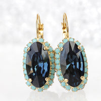 NAVY BLUE Turquoise EARRINGS, Blue Topaz Bridal Earrings, Gold Blue Earrings, Dark Blue Drop Earrings, Rebeka Woman Jewelry, Holiday Gift